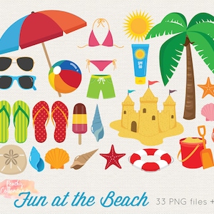 BUY 4 GET 50% OFF Beach Clipart - Vector Summer Clipart - beach clip art - summer clip art - beach party palm tree clipart