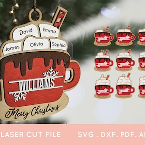 ACHETEZ 4 OBTENEZ 50 % DE RÉDUCTION Fichiers svg découpés au laser pour ornement de famille de Noël cacao chaud pour glowforge - Fichiers découpés au laser pour décoration d'ornement de Noël familial