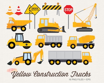 Yellow Construction Truck Clipart: PNG, EPS Files (Digital Download)