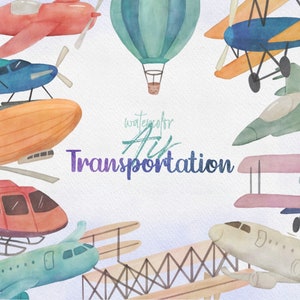 BUY 4 GET 50% OFF Watercolor Air Transportation Airplane Clipart - Air Plane Clip Art - aeroplane clipart - Helicopter Vintage Aircraft