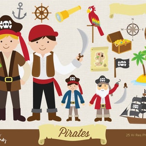 Pirate Clipart Set: Party, Ship, Treasure Map (Digital Download)