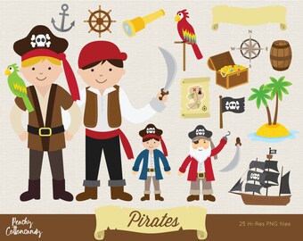Pirate Clipart Set: Party, Ship, Treasure Map (Digital Download)