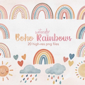 BUY 4 GET 50% OFF Watercolor Boho Rainbow Clipart - Watercolour pastel rainbow clip art - boho rainbow decor png - Commercial Use ok