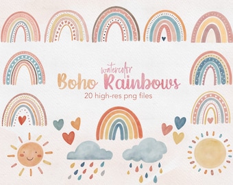 BUY 4 GET 50% OFF Watercolor Boho Rainbow Clipart - Watercolour pastel rainbow clip art - boho rainbow decor png - Commercial Use ok