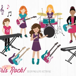 BUY 4 GET 50% SALE 33 Musik Clipart - Rock Star ClipArt - Rock'n'Roll ClipArt - Girl Rock Band Clipart - Girl Band -kommerzielle Nutzung ok