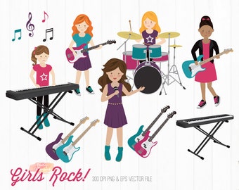 BUY 4 GET 50% OFF 33 music clipart - rock star clip art - rock and roll clip art - girl rock band clipart - girl band -Commercial Use ok