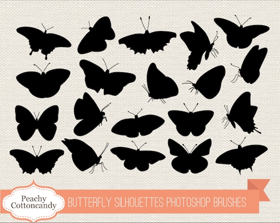 蝶のシルエット Photoshop ブラシ: 20 ブラシセット (商用利用可