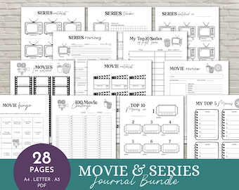 Printable Movie & TV Series Journal: 28-Page Tracker Bundle (PDF)
