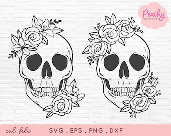 Blumenschädel SVG: Halloween Skelett Schnittdateien für Cricut (Digitaler Download)