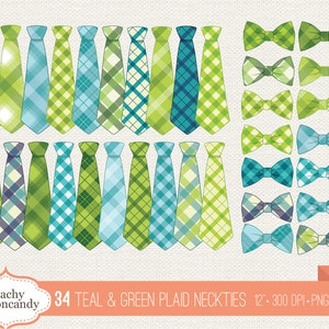 COMPRE 4 GANHE 50% OFF 34 Gravatas xadrez verde-azulado e verde Clipart - Gravata xadrez e gravata borboleta Clip Art - Enfeite de gravata - Uso comercial Ok