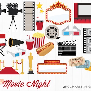 COMPRAR 4 OBTENER 50% DE DESCUENTO Noche de película Clipart - Movie Clipart - Movie Clip Art - Film Cinema Clipart - Hollywood Clipart - Movie Theater Clip Art