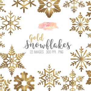 COMPRE 4 GANHE 50% OFF 20 Clip Art de flocos de neve dourados / clipart de floco de neve dourado / ilustração de flocos de neve de natal de neve de inverno - uso comercial ok