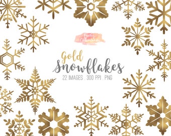 Gold Snowflake Clip Art: Winter Christmas Illustration (Digital Download)