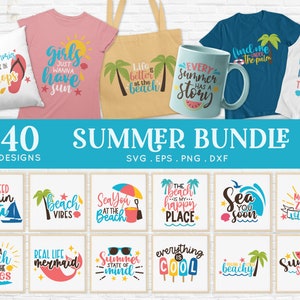 BUY 4 GET 50% OFF 40 Summer svg bundle - beach svg - summer shirts - ocean and sunshine svg cut files for cricut and silhouette