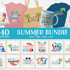 COMPRAR 4 OBTENER 50% DE DESCUENTO 40 Paquete svg de verano - playa svg - camisas de verano - océano y sol svg archivos cortados para cricut y silueta