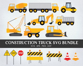 Construction Truck SVG Bundle: Digger, Crane, Bulldozer (Digital Files)