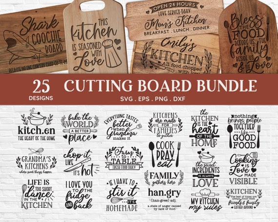 Cutting Board SVG Bundle: Kitchen Designs, Charcuterie Board (Digital Files)