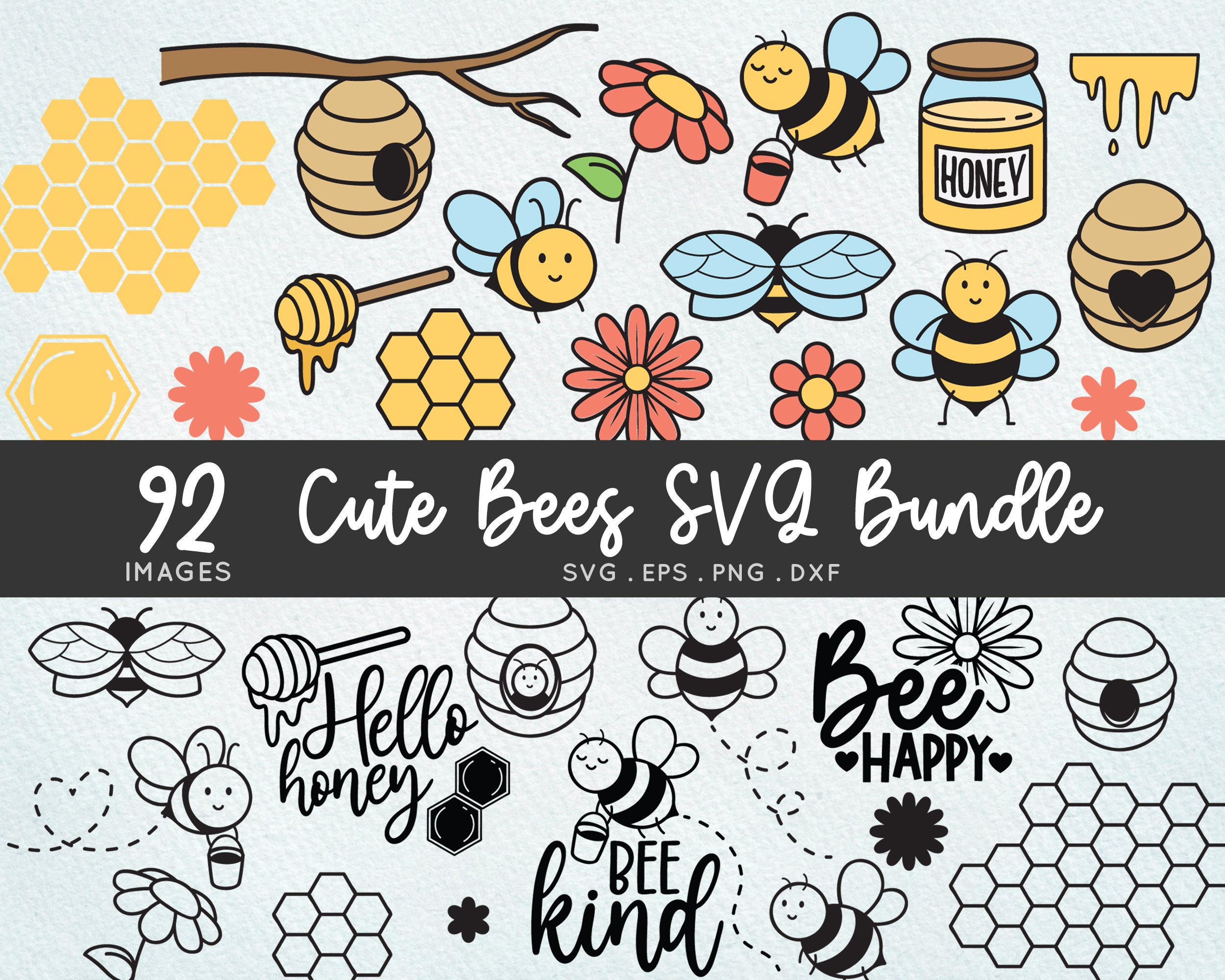 BUY 4 GET 50% OFF Cute Bees Mega Bundle - cute honey bee svg - bee kind svg - honeycomb bumble bee svg files for cricut - bee clipart