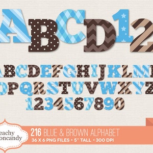 COMPRE 4 GANHE 50% DE DESCONTO 216 Clip Art do alfabeto Baby Boy / Clipart do alfabeto azul e marrom / alfabeto digital - uso comercial ok