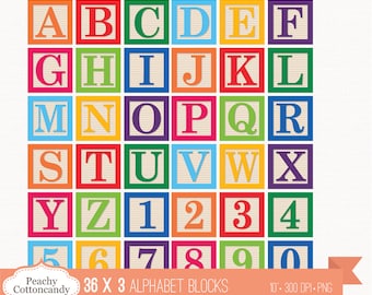 BUY 4 GET 50% OFF 36 Digital Alphabet Blocks Clipart / Baby block Alphabet Clip Art / digital alphabet - commercial use ok