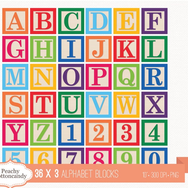 BUY 4 GET 50% OFF 36 Digital Alphabet Blocks Clipart / Baby block Alphabet Clip Art / digital alphabet - commercial use ok