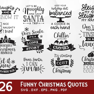 ACHETEZ 4 OBTENEZ 50 % DE RÉDUCTION Bundle svg de citations de Noël drôle - dxf eps png pdf - bundle svg de Noël - énonciations de Noël drôles coupe fichiers cricut
