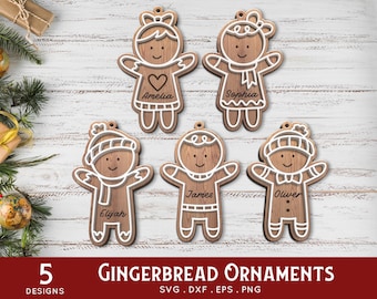 Gingerbread Ornaments SVG Bundle: Glowforge, Cricut Laser Cut File (Digital Download)