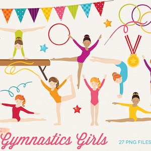 Gymnastics Girls Clipart: PNG & EPS Files (Digital Download)