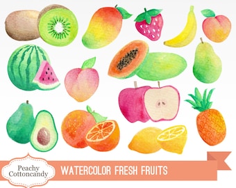 Watercolor Fruits Clipart: Fresh Fruit Illustrations (Digital Download)