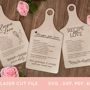 COMPRAR 4 OBTENER 50% DE DESCUENTO Receta para archivos cortados por láser Love Cutting Board para Glowforge y cricut - Valentines Recipe Cutting Board svg archivos láser