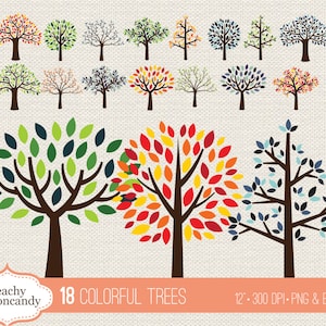 COMPRE 4 GANHE 50% DE DESCONTO Clipart de árvores coloridas - clipart de árvore de verão - Uso comercial Ok