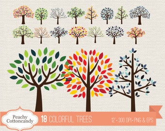 BUY 4 GET 50% OFF Colorful trees clipart - summer tree clip art - Commercial Use Ok