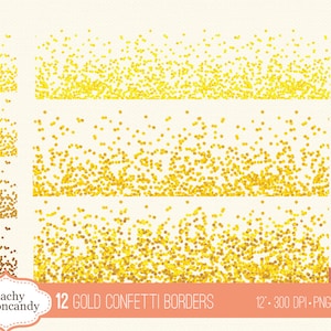 Clipart de bordes de confeti dorado: Arte digital glamuroso (PNG, 30 cm)