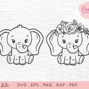 COMPRE 4 GANHE 50% DE DESCONTO Elefante bebê fofo svg - Elefante com coroa de flores - chá de bebê svg - arquivo de corte svg para bebê menina bebê menino para cricut