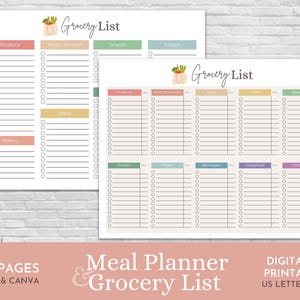 Weekly Meal Planner Printable: Grocery List, Meal Prep (PDF Download A4 ...
