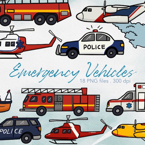 BUY 4 GET 50% OFF Emergency Vehicles clipart - emergency truck clip art fire engine police car ambulance rescue helicopter community vehicle