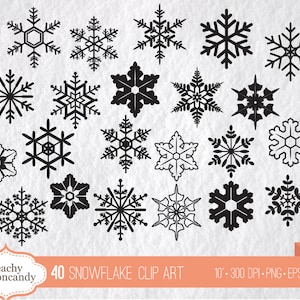 BUY 4 GET 50% OFF 40 Winter Snowflake Clip Art / snowflakes Clipart / Snow water crystal vector illustration - commercial use ok