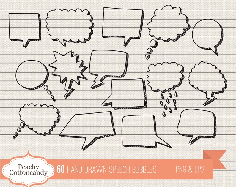 BUY 4 GET 50% OFF 60 Digital Hand Drawn Speech Bubbles doodle speech bubble clip art speech bubbles clipart Commercial Use ok image 2