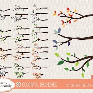 COMPRE 4 GANHE 50% OFF 30 clipart de galhos coloridos - clipart digital de galhos - Uso comercial Ok
