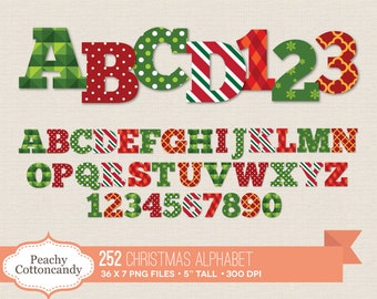 BUY 4 GET 50% OFF 252 Digital Christmas Alphabet Clip Art / Christmas Alphabet Clipart / digital alphabet letters & numbers