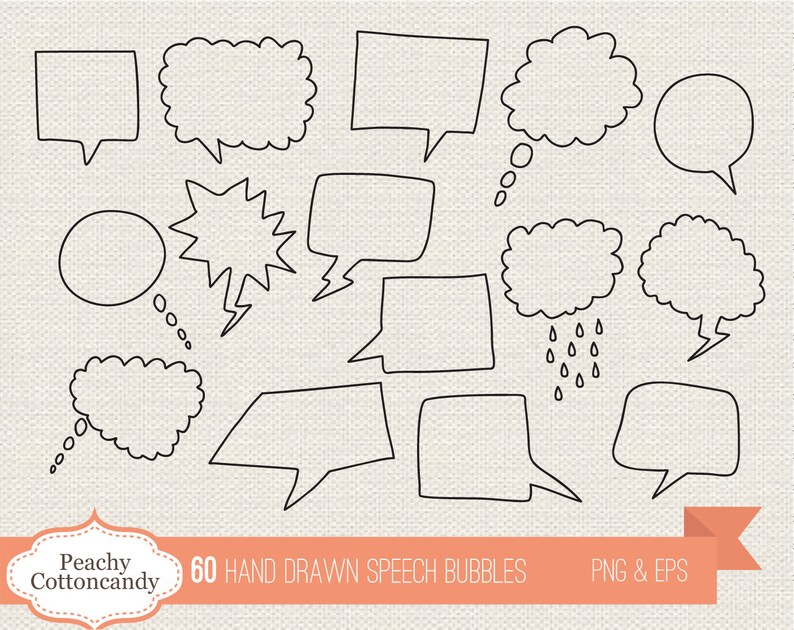 BUY 4 GET 50% OFF 60 Digital Hand Drawn Speech Bubbles doodle speech bubble clip art speech bubbles clipart Commercial Use ok image 4