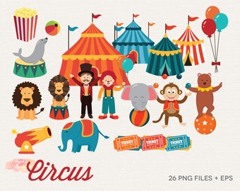 Circus Clipart: Carnival Animals, Tent, and Clown (PNG & EPS)