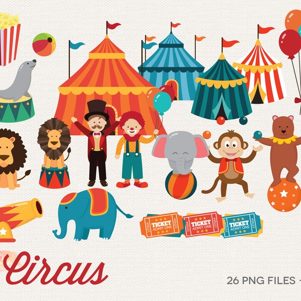 BUY 4 GET 50% OFF Circus Clipart - Circus Clip Art - Carnival Clipart - Circus Tent Clipart - Clown Clipart - Lion Clipart Elephant Clipart