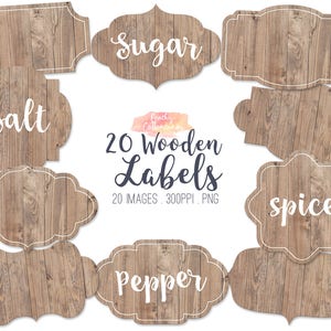 20 Digital Wood Labels: Rustic Clip Art Tags (PNG)