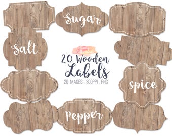 BUY 4 GET 50% OFF 20 Digital Wooden Labels - Wood Labels Clip art - Wooden Tag Clipart - Digital Wood Tag- Commercial Use Ok