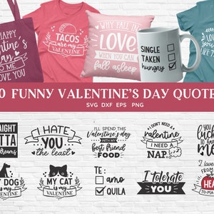 COMPRE 4 OBTENGA 50% DE DESCUENTO 24 Paquete de svg de citas divertidas del Día de San Valentín - Anti Valentine svg - divertidos archivos de corte de svg de la tarjeta de camisa del día de San Valentín para cricut