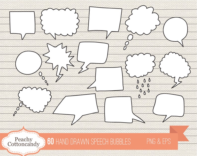 BUY 4 GET 50% OFF 60 Digital Hand Drawn Speech Bubbles doodle speech bubble clip art speech bubbles clipart Commercial Use ok image 3