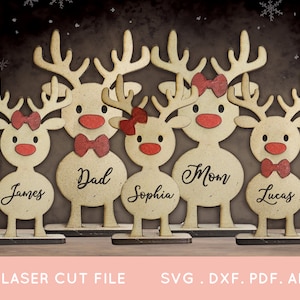 ACQUISTA 4 OTTIENI IL 50% DI SCONTO Famiglia di renne di Natale file di taglio laser di Natale in famiglia per la decorazione della famiglia di renne natalizie di Glowforge