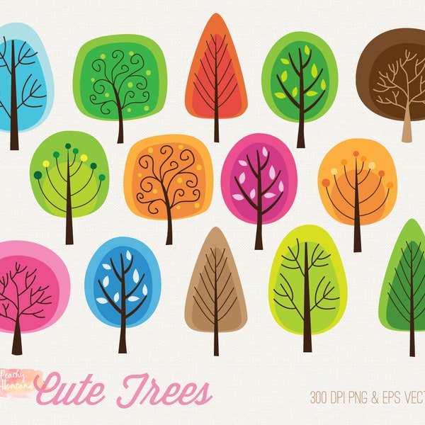 BUY 4 GET 50% OFF Cute Colorful trees clipart - whimsical tree clip art - tree clipart - trees clip art - instant download vector clipart