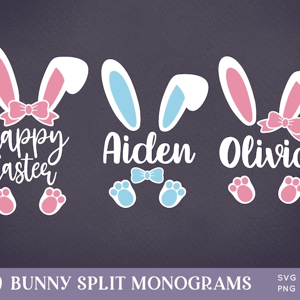 BUY 4 GET 50% OFF Easter Bunny Ears Split Monogram svg png eps - easter bunny face svg files for cricut - easter rabbit ears Svg